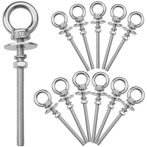 Image of 12 Pack M6 Stainless Steel Eye Bolts with Nuts, 1 /4 inch x 3 inch Eye Bolts