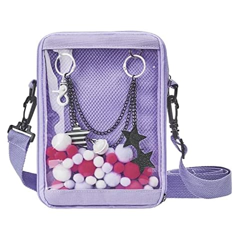 KOOIJNKO Ita Bag Small Clear Crossbody Bag Mini DIY Transparent Shoulder Messenger Bag Purse Grils Anime Satchels For Lolita Comic Cosplay Itabags For Women, Light Purple Cover