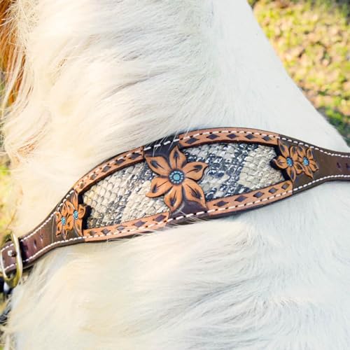 Circle Y Python Pass Wither Strap - Equestrian Vintage Leather Hand-Tooled Floral Design Turquoise Accents Horse Breast Collar Helper Wither Strap