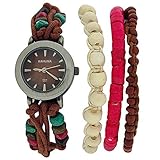  Kahuna Damenarmbanduhr braunes Perlenband Knebelverschluss KLF-00011L