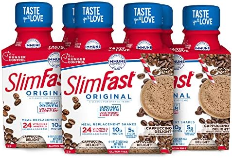 SlimFast Meal Replacement Shake, Original Cappuccino Delight, 10g of Ready to Drink Protein for Weight Loss, 11 Fl. Oz Bottle, 4 Count (Pack of 3)