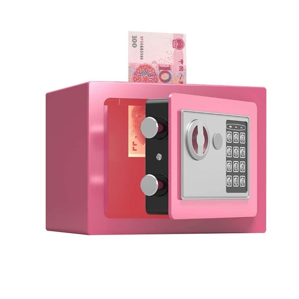 Caja Fuerte, Ignífuga, Impermeable, Caja de Seguridad, Hucha para Niños, Almacenamiento de Oficina, Caja Fuerte con Bloqueo de Llave/Pink/Coinoperated Style
