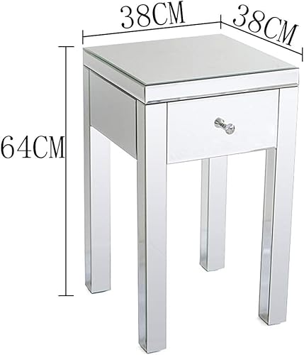 Miniatura 3 de Mesa auxiliar de espejo con cajón, mesita de noche moderna, mesita de noche, mesa decorativa para espacios pequeños, sala de estar, dormitorio