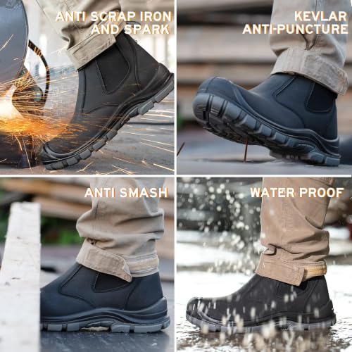 Image of Steel Toe Work Boots for Men Slip on Chelsea Boot with Kevlar Anti-Puncture Sole, ASTM F 2412-24, Men's Industrial & Construction Shoes, Non-Slip Safety Shoes