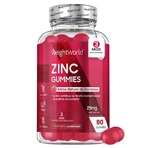 Zinc Gummies, 25 mg par portion, 90 Gommes Vegan, Goût Naturel de Framboise - Complément Alimentaire Sans Gluten - le Zinc Contribue au Maintien d'une Peau, de Cheveux et d'Ongles normaux (EFSA)