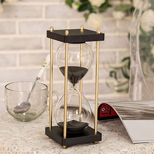 60 Minutes Hourglass Timer, Large Sand Timer For Gift, 1 Hour Glass Sand Clock For Wedding, Home, Desk, Office (Black-Gold 60Mins) #TOP3
