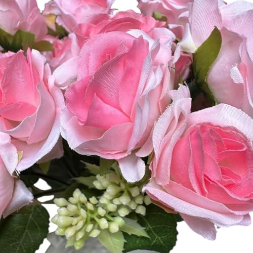 Image of Garden Art Artificial Small Rose Flower Bunch (Pack of 1) | 5 Heads with 15 Flowers & Buds, 35 cm Faux Rose Bouquet for Home Decor, Wedding & Table Decoration (Pink Shaded)
