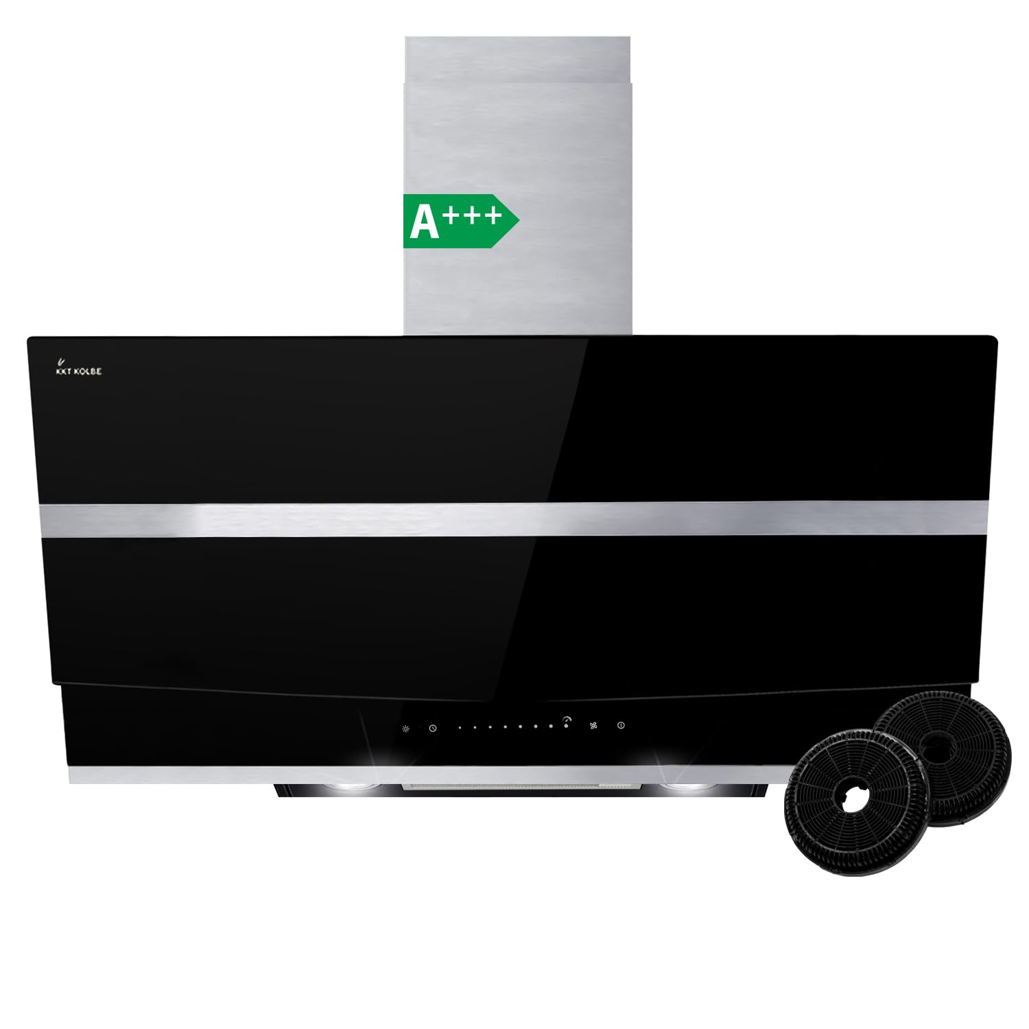 Cappa aspirante 90 cm | Cappa aspirante da parete con altezza verticale | Acciaio inossidabile | Vetro nero | Spegnimento automatico | Controllo touch | HERMES9005S
