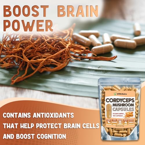 Image of XPRS Nutra Cordyceps Mushroom Powder Capsules - 180 Count (90 Day Supply) - Premium Cordyceps Mushroom Capsules Made from Real Mushrooms (Cordyceps) for Stamina and Performance