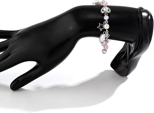 Miniatura 3 de Pulsera con dije de estrella y perlas Y2K con cuentas de corazón, pulsera delicada punk estética, regalo de joyería para mujeres y niñas
