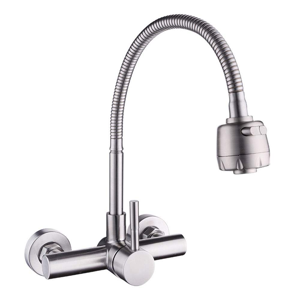 HomeLava Grifo de Cocina Montaje en Pared Grifo Flexible de 2 Funciones Pulverizador Rotación de 360 ° Grifo Cepillado Grifo Cocina Fregadero Acero Inoxidable 304