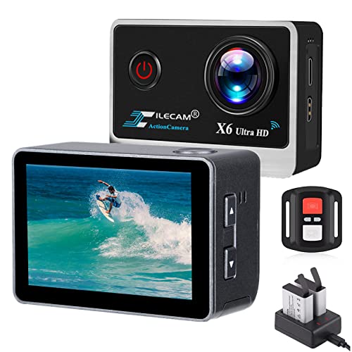 Xilecam Action Cam 4K 20MP WiFi Underwater Camera 2.4G Remote Control 4X Zoom Action Camera 40 m...