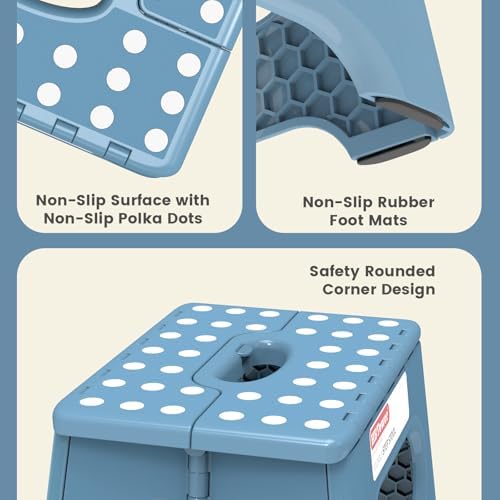 HBTower Folding Step Stool 9 Inch, 600 LBS Capacity with Safety Lock, Blue - 3