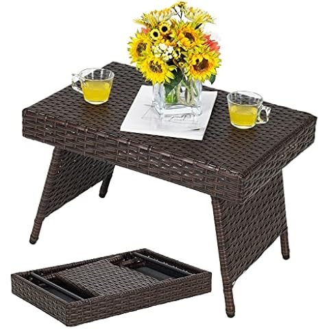 RELAX4LIFE Folding Rattan Coffee Table Cover