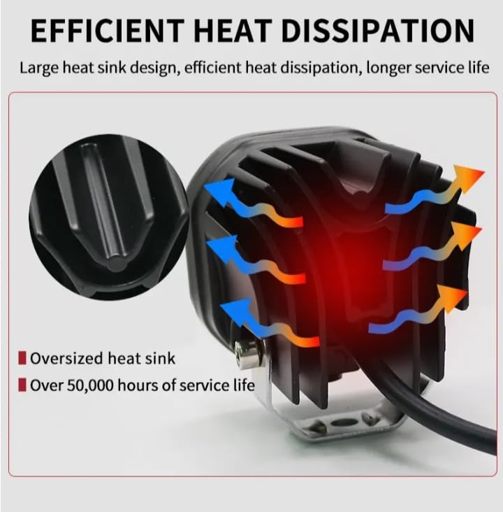 Schsteindar High Brightness Work Light, 4 Modes White,Yellow,Red Mix Blue with White+Yellow Flashing Mode, 50000+ Hours Lifespan, Heat Sink Design Pack Of 1 1