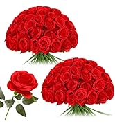 Nubry 50pcs Artificial Silk Roses Bulk,Fake Roses Flower with Stems Realistic Flowers for Wedding...