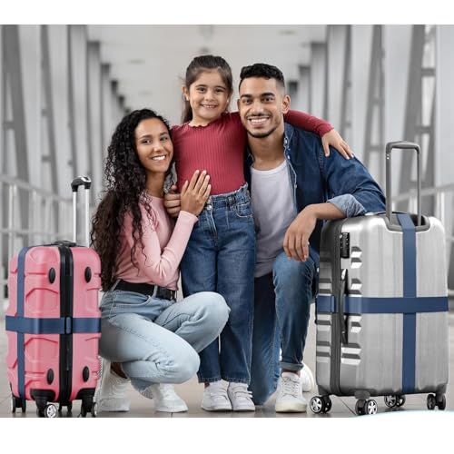 Image of Luggage Straps: Secure Your Belongings, Made Seat Belt Material Size 2 inch X6.5FT Color + 1 ADD A Baggage Belt(1 inchX20 inch Black) (Navy Blue, 4 Pack)