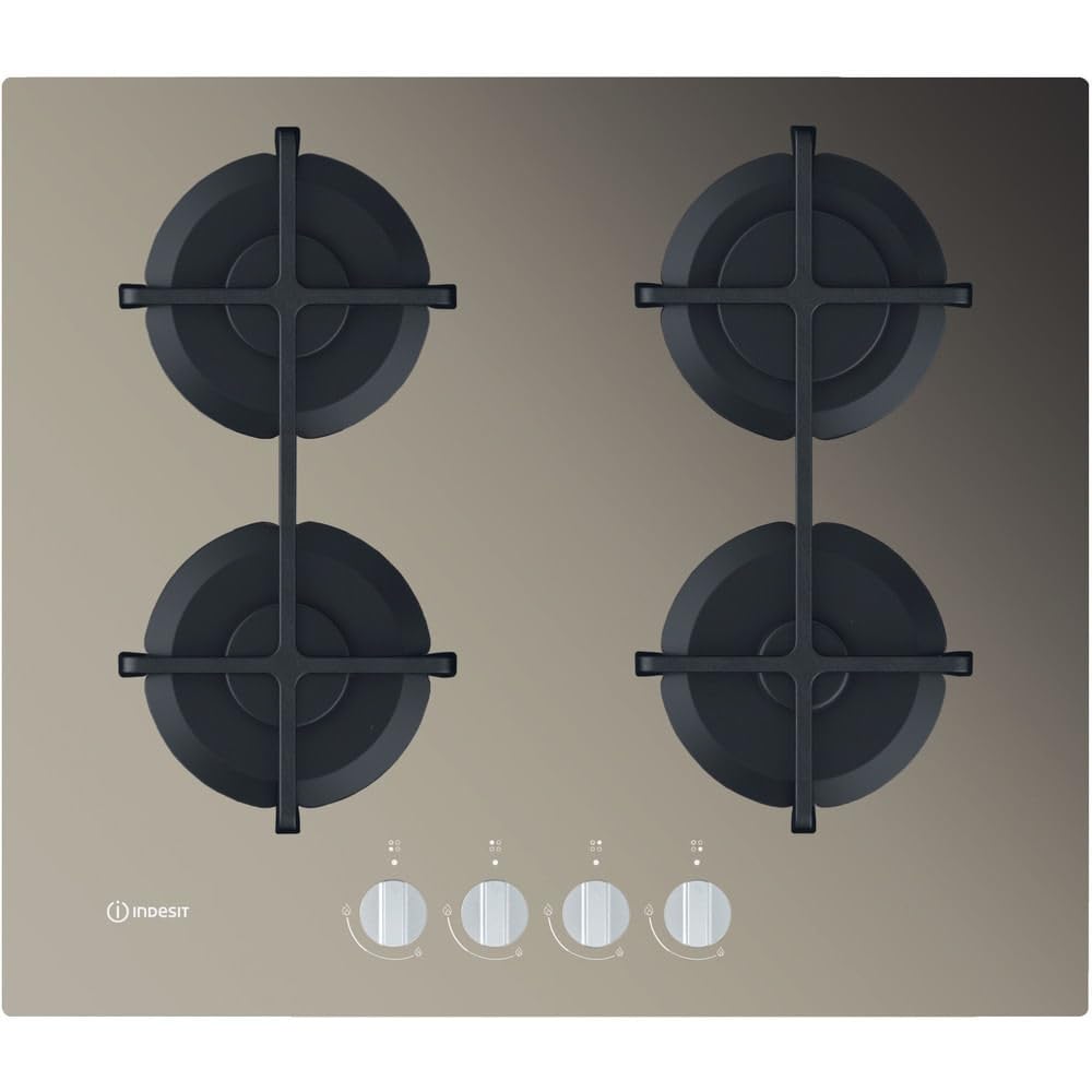 INDESIT ING 61T/TD PIANO COTTURA DA 60CM A GAS 4 FUOCHI VETRO GRIGLIE IN GHISA TORTORA ING61T/TD