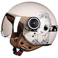 3/4 open motorhelm Duitse stijl lederen vintage open gezicht retro voor mannen vrouwen halve helm met bril Chopper piloot bromfiets scooterhelm ECE goedgekeurd