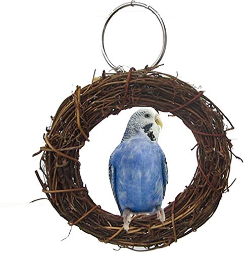 Image of Litewoo Bird Chew Toy Swing Perch Natural Rattan Hoop Parrot Stand for Parakeet Cockatiel Conure Finch Lorikeet Lovebird Budgie African Grey Caique Canary Cage Accessories