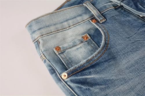 Men's Ripped Regular Fit Jeans Vintage Low Rise Stretchy Slim Fit Button Fly Straight Skinny Denim Pants2