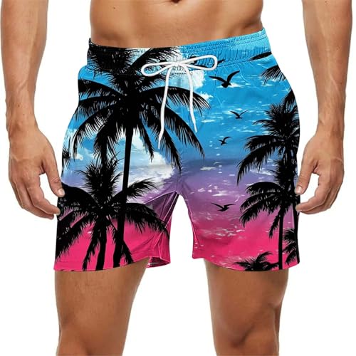 Men Floral Graphic Shorts Elastic Waist Summer Beach Swim Trunk Lightweight Loose Fit Stretch Short Pants2