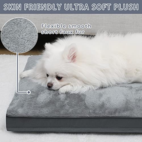 Dog Crate Bed Waterproof Deluxe Plush Dog Beds With Removable Washable Cover Anti-Slip Bottom Pet Sleeping Mattress For Large, Medium, Jumbo, Small Dogs, 29 X 18 Inch, Gray #TOP1
