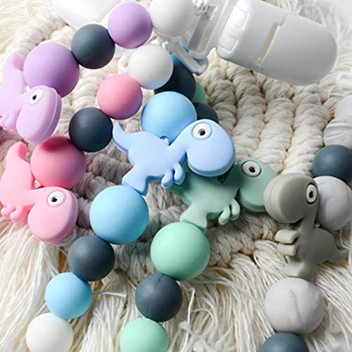 Clipe de chupeta de bebê - Alça de Chupeta Dino de Silicone com Clipe - Suporte unissex Binky Paci p