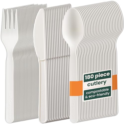 HAAGO - Juego de cubiertos de 190 piezas - Reutilizables, aptos para lavavajillas Cubiertos resistentes para fiestas, bodas, eventos, para comida fría y caliente - Blanco