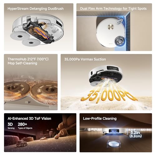 Image of DREAME L60 Ultra Robot Vacuum and Mop, 35,000Pa Suction, Detangling Brush, AI-Enhanced 3D ToF Vision, 100℃ Mop Self-Cleaning, 280+ Object Types, Extendable Side Brush and Mop, White