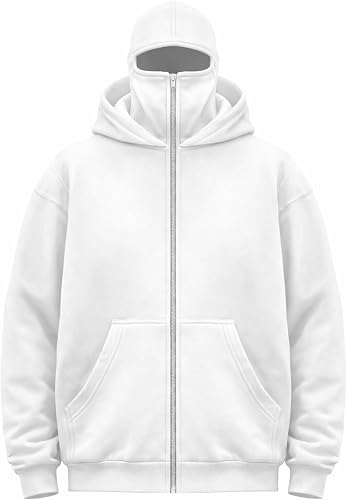 Unisex Full Zip Balaclava Hoodie | Warm Fleece Winter Hoodie with Built-In Balaclava | Windproof | Men & Women