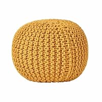 HOMESCAPES Pouf Rond tressé en Coton, Pouf Tricot Coloris Jaune Moutarde, 40x35 cm