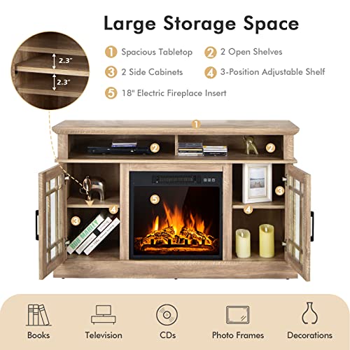 image for COSTWAY Electric Fireplace TV Stand for TVs Up to 55 Inches, 18-Inch F