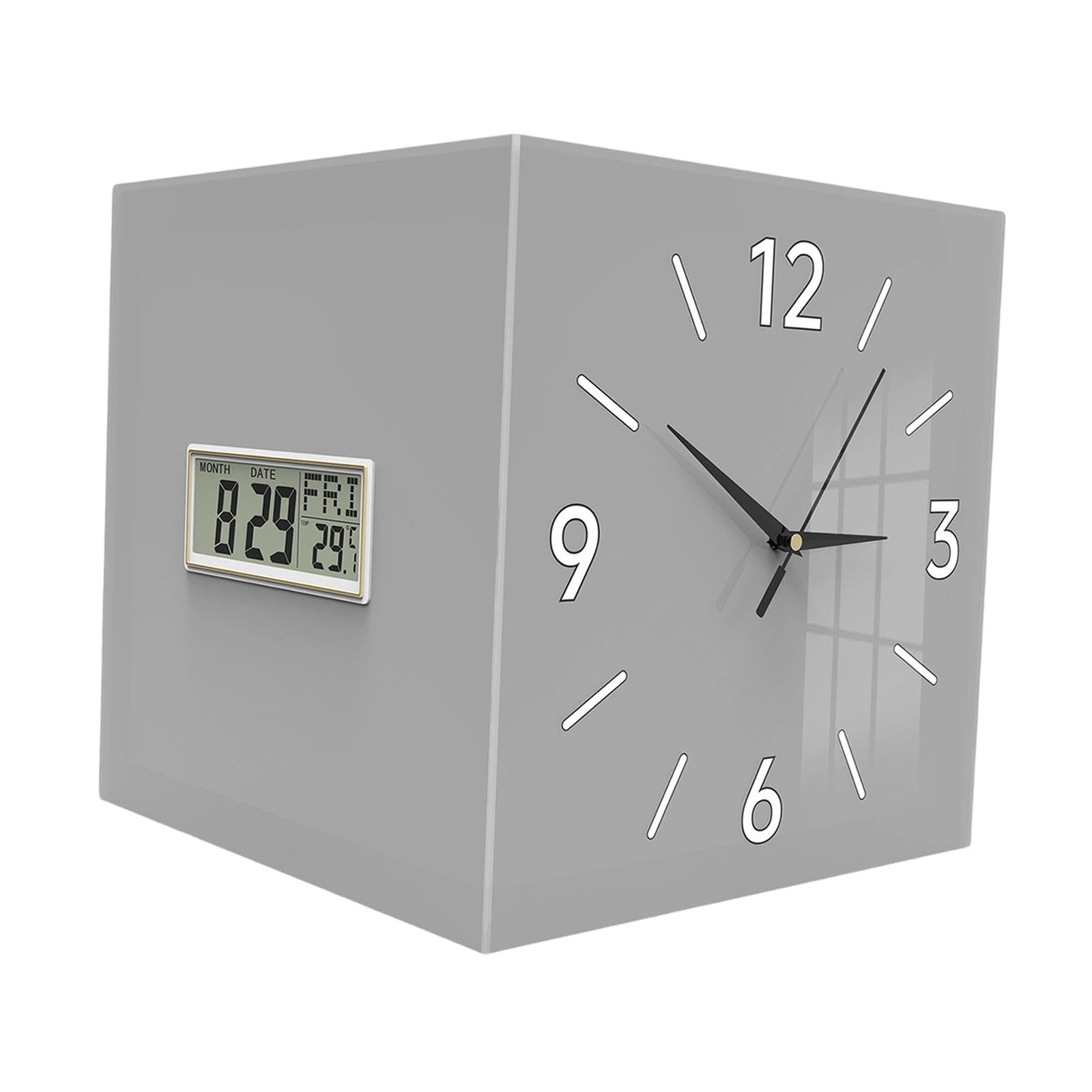 perfk Orologio da Parete angolare bifacciale Orologio Digitale con visualizzazione della Temperatura, del Mese, della Settimana per la Decorazione, Grigio