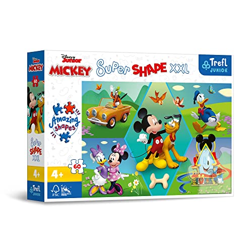 Trefl It's Always Funnier-Puzzles 60 XXL Super Shape, Crazy Shapes Big Pieces Fairytale Characters To Color For Ages 4+, 50014, Disney With Mickey Mouse, one size