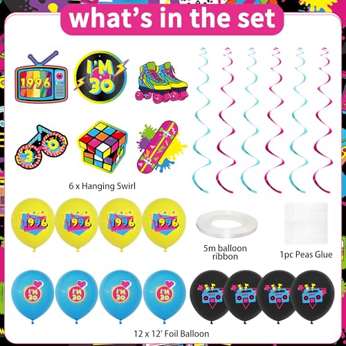 Image of Crenics 1996 30th Birthday Decorations for Him Her | Back in 1996 Backdrop, Awesome Since 1996 Banner, Swirls, Centerpieces and Balloons for 30 Birthday Party Supplies
