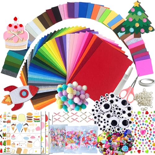 ABEJFIC 60PCS Felt Fabric Sheets Craft Kit - 4"x 4" + 4"x 6"+ 8"x 12" Assorted Colors - 1mm Thick Square Nonwoven Felt Fabric for Kids, DIY Sewing Crafts, Patchwork, Scho...