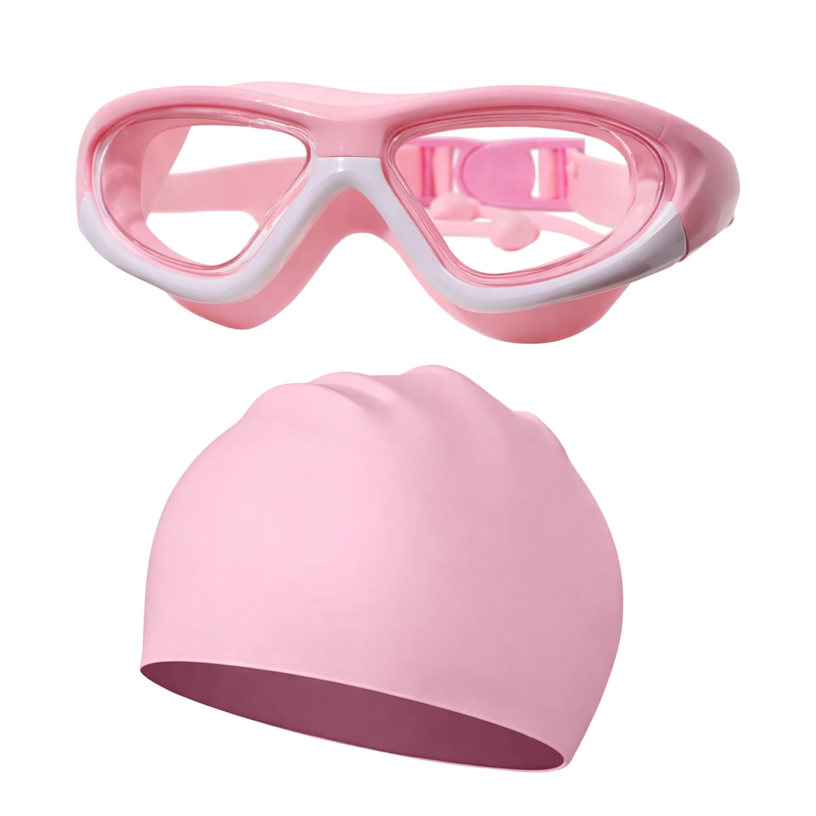 YREYBN Anti Fog Kids Swimming Goggles and Pink Swimming Cap, Boys Swimming Goggles Age 10-12, Child Swimming Goggles Set with Comfortable Fit, Swimming Accessories for Boys and Girls Pool Activities