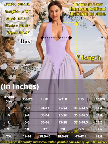 Image of ChiaoLezhee Deep V Neck Dress, Halter Maxi Dresses, Vacation Date Night, Sexy for Women Corset Flowy Wedding Guest Drop Waist