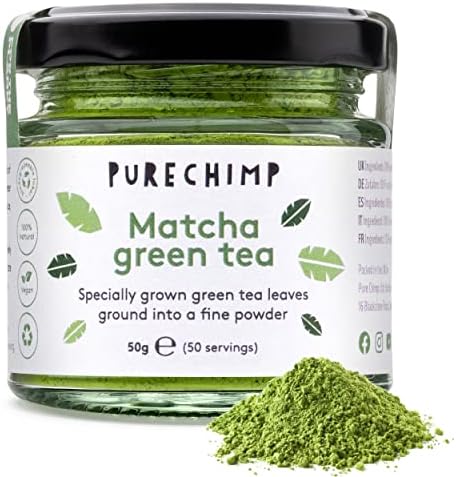 PureChimp Matcha Green Tea Powder | Regular/Lemon/Mint/Turmeric 50g Jars [Packs of 2] | Ceremonial Grade from Japan | All Natural & Vegan | Pesticide-Free (2 x Regular )