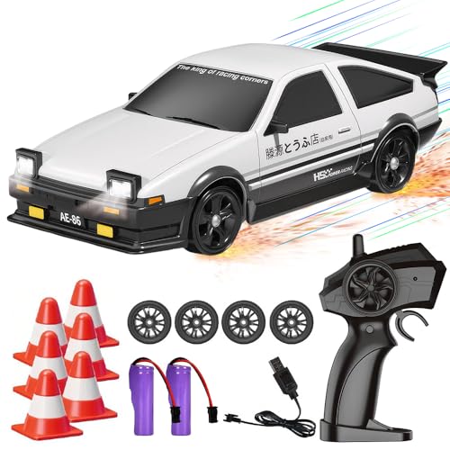 Afenau Coche Teledirigido Drift, 1:24 Coches Teledirigidos de Drift con Luces LED, 4WD Drift RC Car, 15 km/H Coche RC Drift, RC Drift Car para Niños y Adultos a Partir de 6 Años (Blanco)