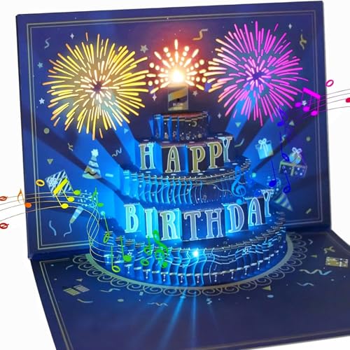 WUJUN Birthday Card 3D Musical Pop Up Card with Light, Uniqu