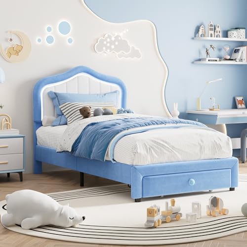 GarveeHome Twin-XL Upholstered Bed Frame with Storage Drawer and Smart