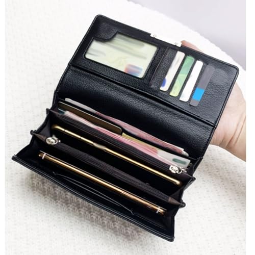 Business Wallet Card Cases Money Clips Women's Cowhide Long Wallets Genuine Leather Blocking Wallet Purse (Purple)4