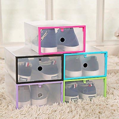 Clear Transparent Drawer Case Plastic Shoe Boxes Storage Organizer Stackable Box
