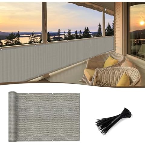 SUNNY GUARD 3'x10' Brown-Grey Balcony Privacy Screen Fence, Apartments Railing Screen, Heavy Duty Wind Block Screen for Outdoor,Porch,Patio,Deck Privacy（We Make Custom Sizes） Cover