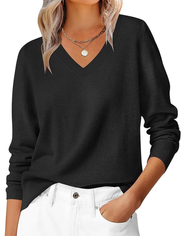 Kinghua Knit Sweater for Women Fall Winter Outfits Casual V Neck Long Sleeve Pullover Knitted Sweaters Tops