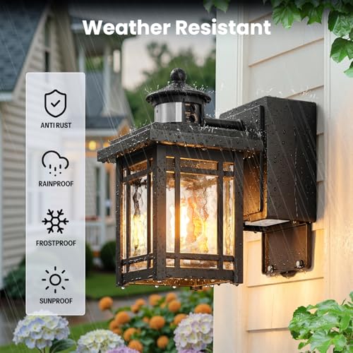 Image of Gleamz 2-Pack Porch Light with Outlet, Anti-rust Front Door Light, Black Dusk to Dawn Motion Sensor Outdoor Porch Lights, 5 Modes Adjustable Brightness Waterproof Outside Garage Lights for House Patio