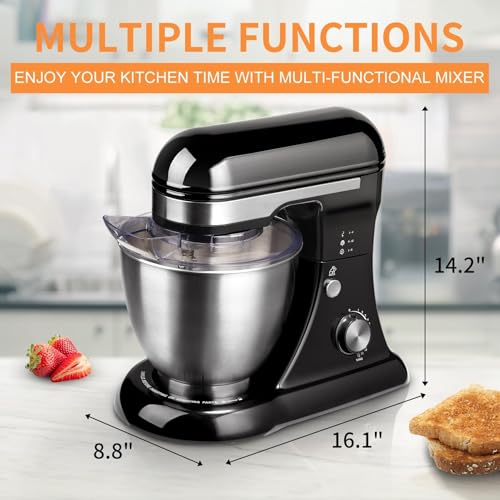 Image of 5QT Stand Electric Mixer, 12-Speed Kitchen Mixer with Tilt-Head, Stainless Steel Bowl Dough Mixer, Egg Whisk, Dough Hook & Beater Included, Idea for 3-5 Family,Black