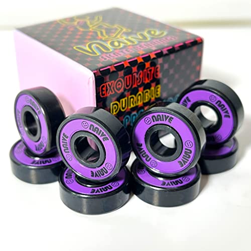 Naive Skateboard Bearings 8 Pack, Pre-Lubricated 8Mm Anti-Rust 608 Compact Set For Longboard, Cruiser, Surfskate, Inline & Quad Roller Skates, Gift Case, Neon Purple Pink #TOP1